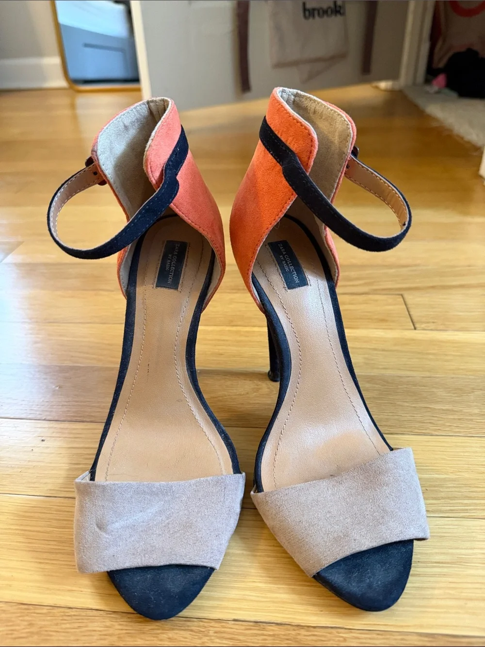 Zara Orange and Taupe Suede Ankle-Strap High Heels